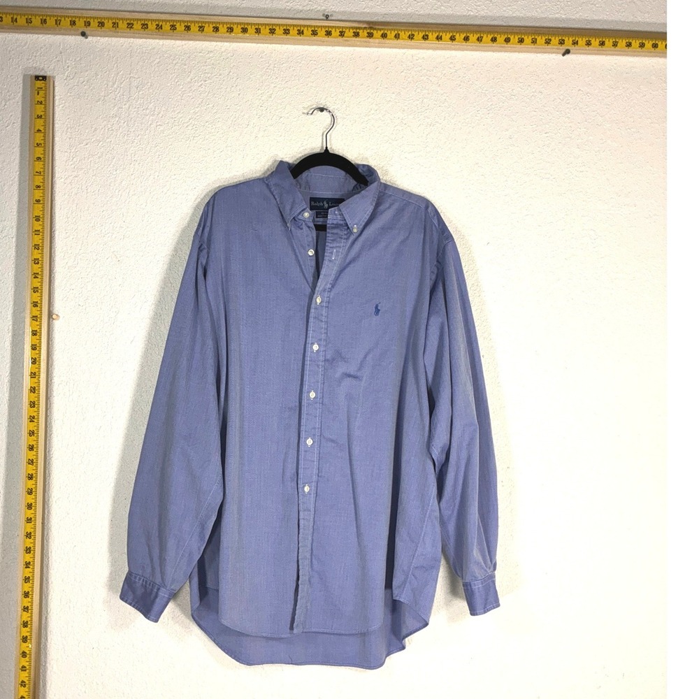 Ralph Lauren Yarmouth Blue Herringbone Shirt Mens 17 36/37 Two-Ply Cotton Button